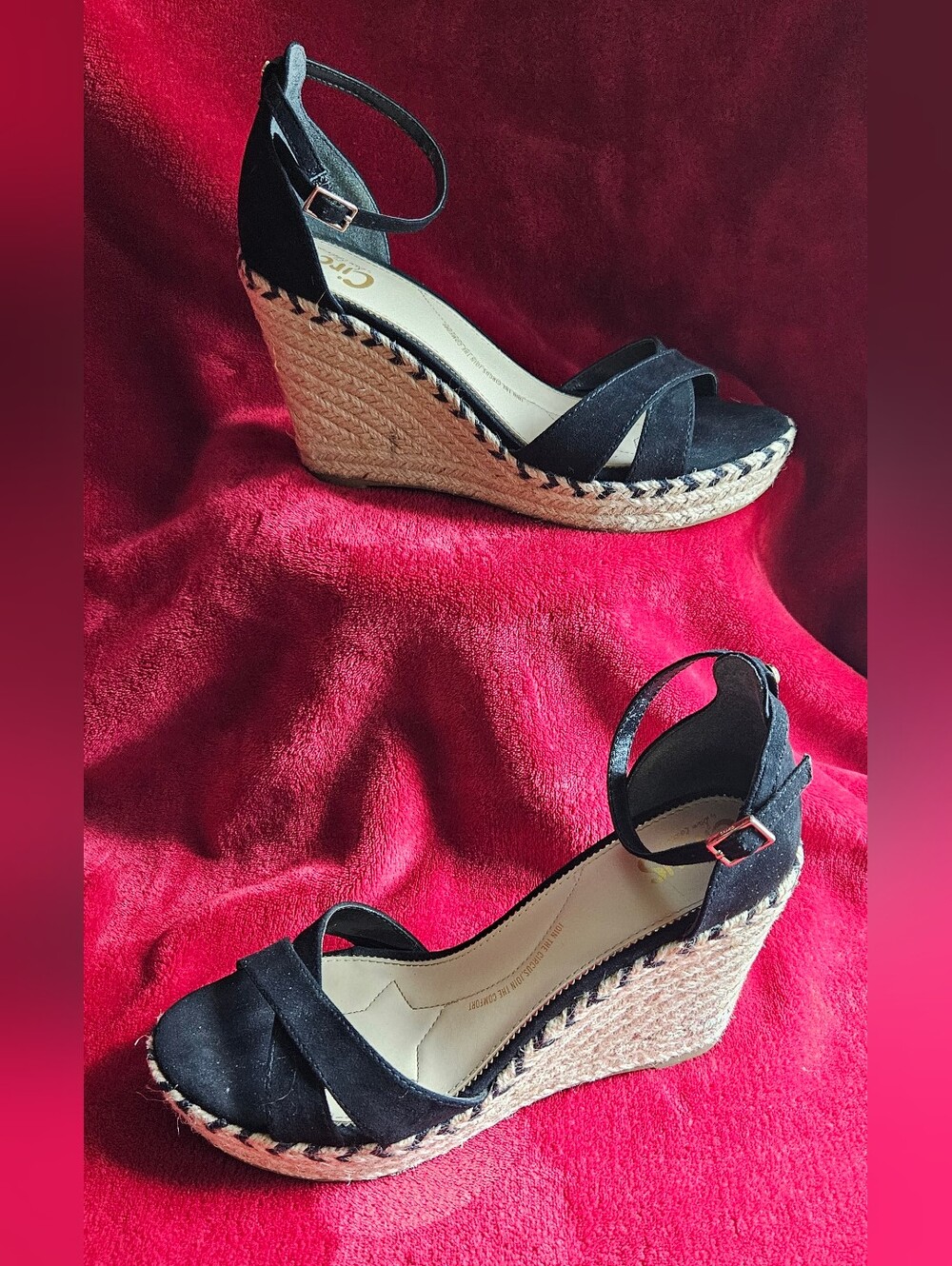 Circus by Sam Edelman Black Suede Ankle Strappy Wedge Heel Sandals - Size 9.5